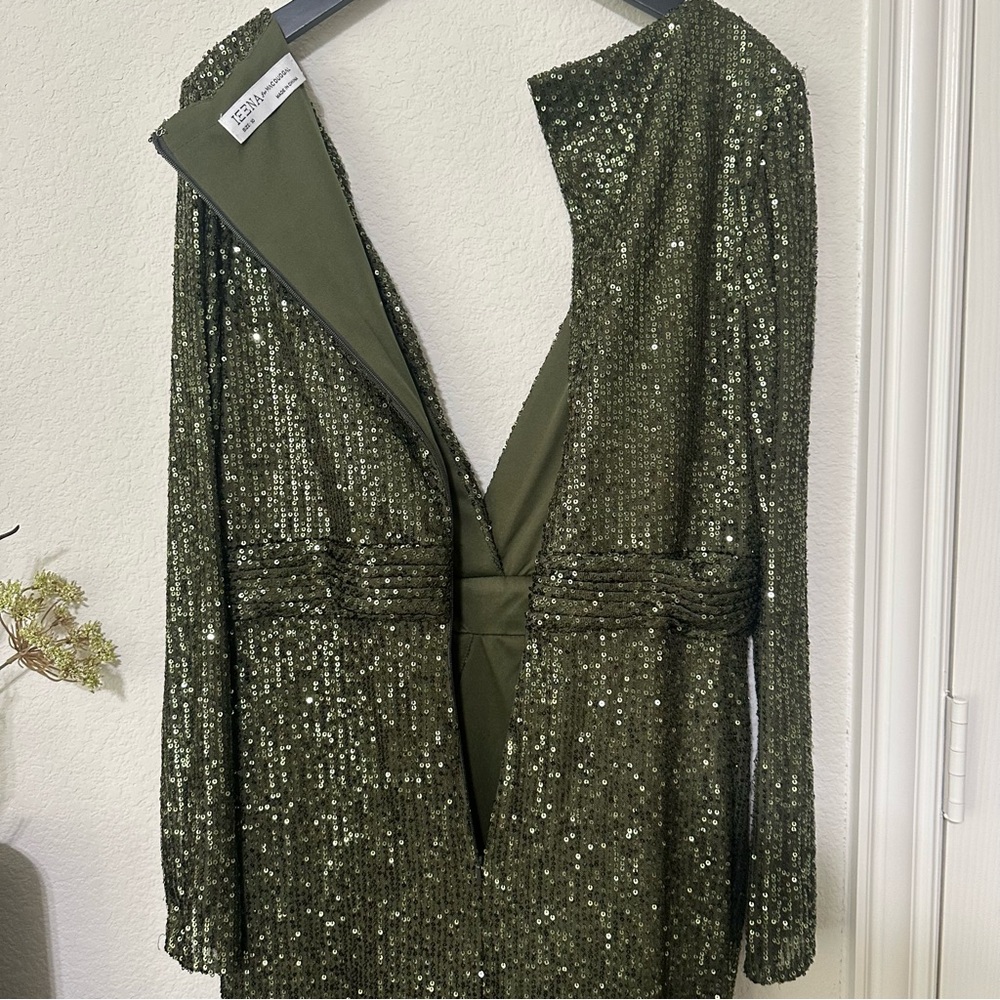 NWT Ieena for Mac Duggal Sequin Long Sleeve Faux Wrap Gown - Picture 11 of 11